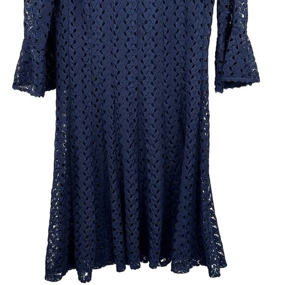 Chris Mclaughlin Womens Lace Overlay Dress Dark Blue 3/4 Bell Sleeve Size 16 - Picture 4 of 9